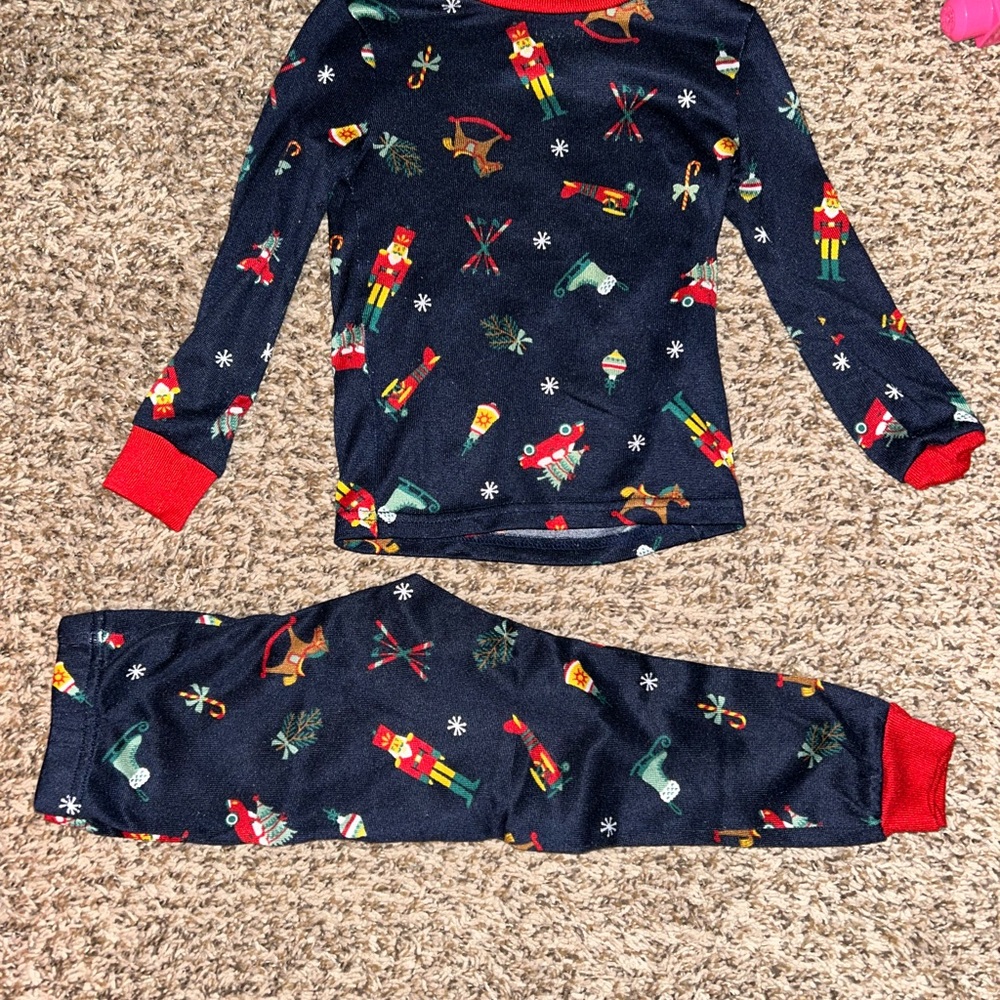 Festive Kids Pajamas - Navy with Red Accents